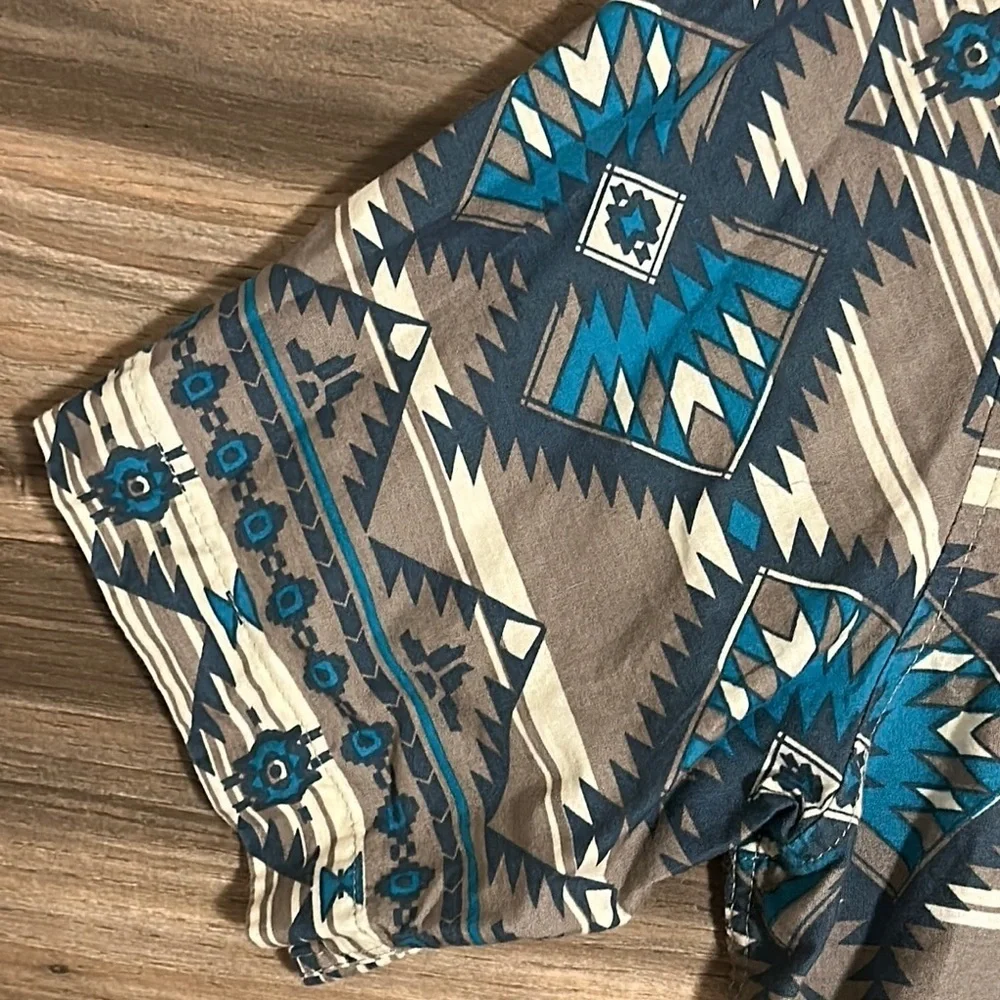 Roper Pearl Snap Short Sleeve Western Shirt Mens XL Blue Brown Aztec Print